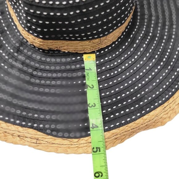 BIG Brim Black White Natural Straw colored Raffia Edged Floppy Hat - Picture 9 of 10